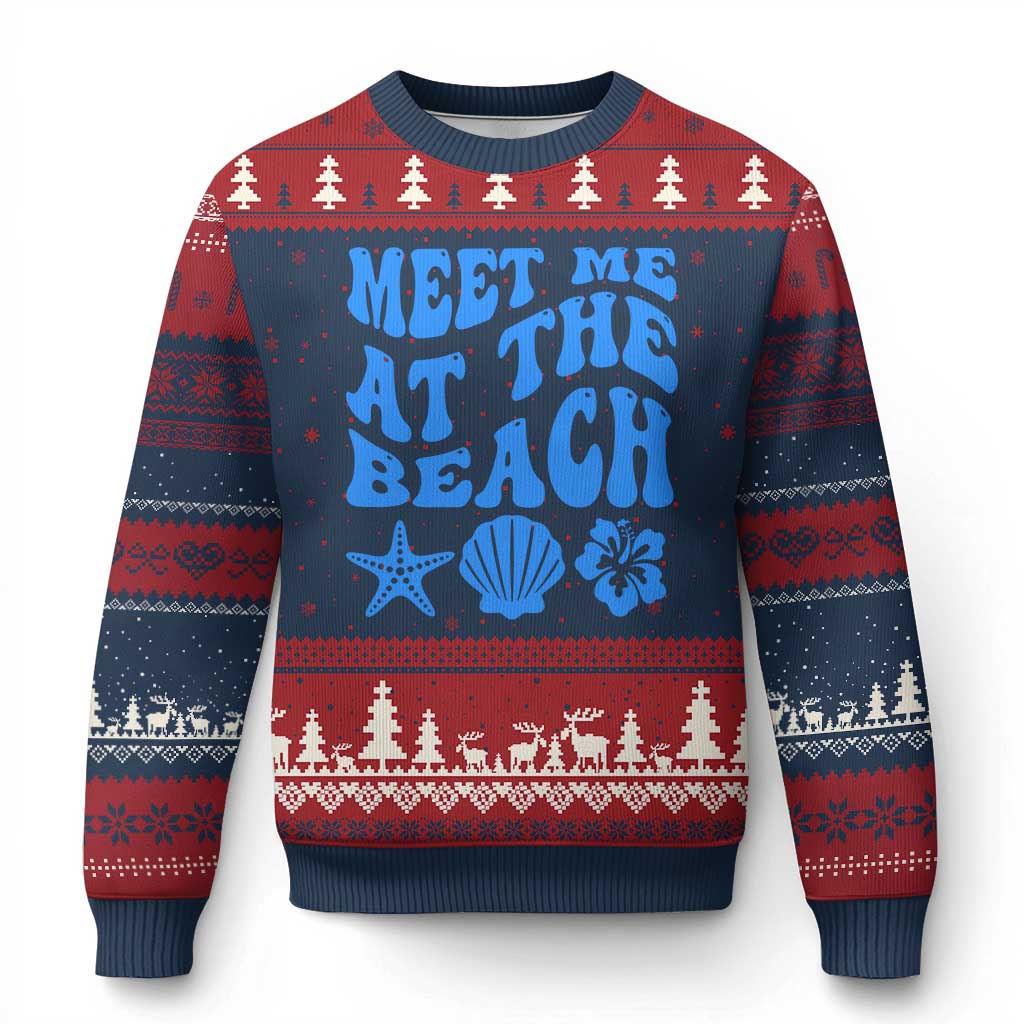 Meet Me At The Beach Ugly Christmas Sweater Tropical Summer Vacation Graphic