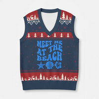 Meet Me At The Beach V-Neck Knit Sweater Vest Tropical Summer Vacation Graphic