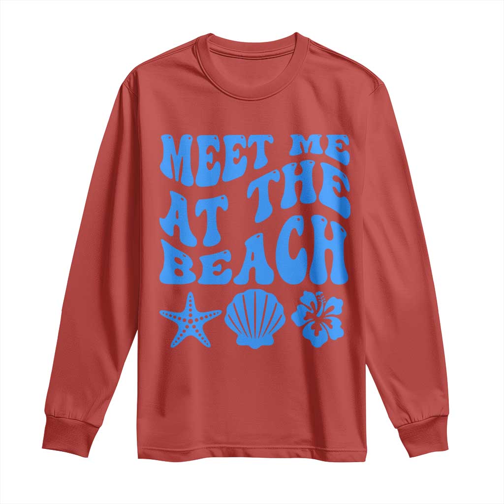 Meet Me At The Beach Long Sleeve Shirt Tropical Summer Vacation Graphic