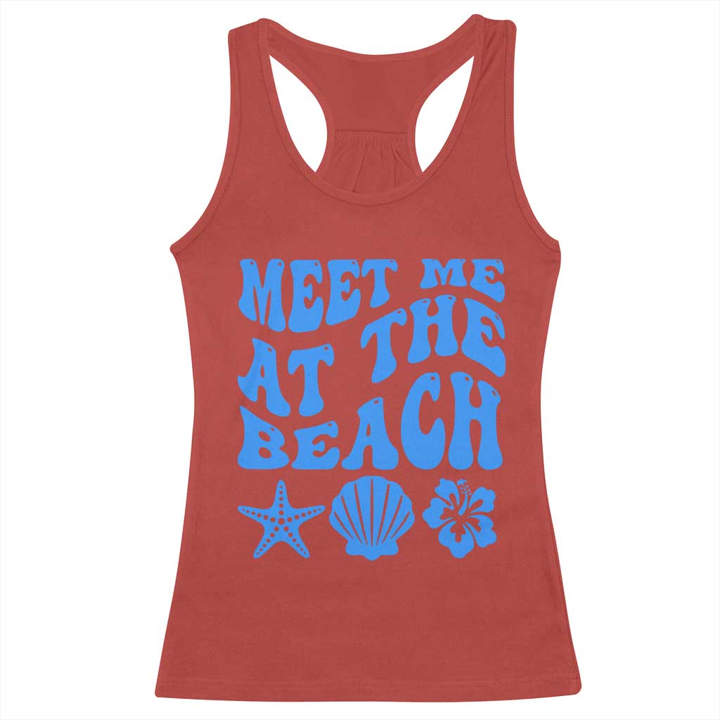 Meet Me At The Beach Racerback Tank Top Tropical Summer Vacation Graphic