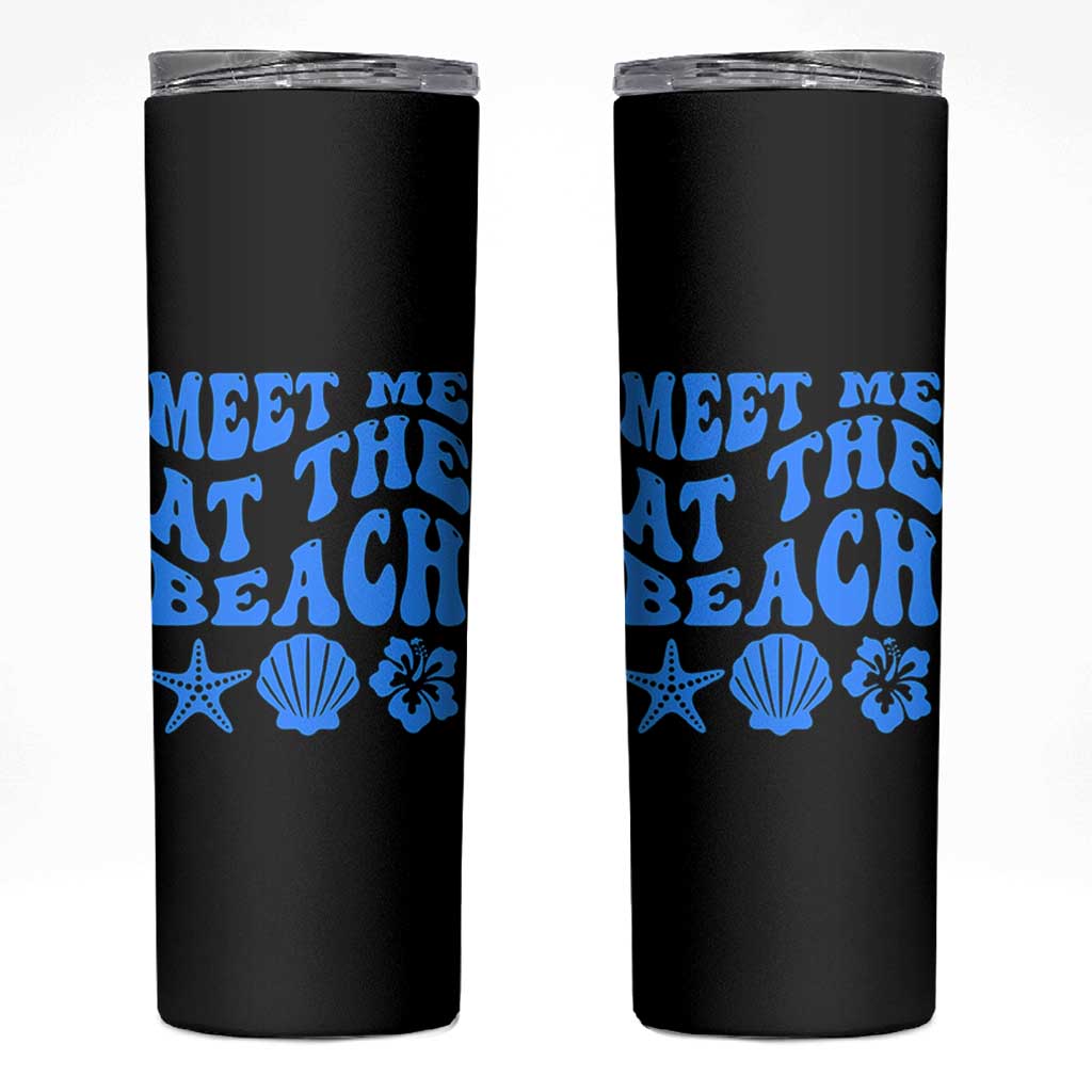 Meet Me At The Beach Skinny Tumbler Tropical Summer Vacation Graphic