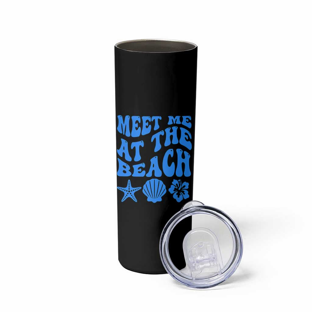 Meet Me At The Beach Skinny Tumbler Tropical Summer Vacation Graphic