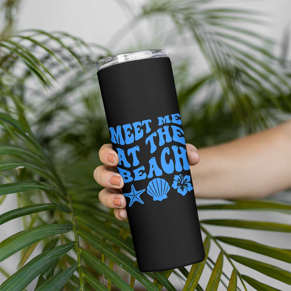 Meet Me At The Beach Skinny Tumbler Tropical Summer Vacation Graphic