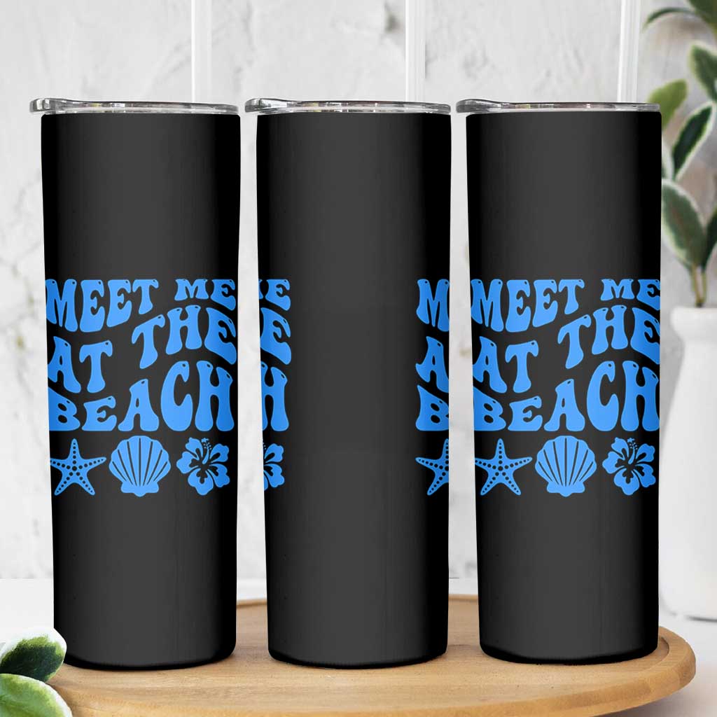 Meet Me At The Beach Skinny Tumbler Tropical Summer Vacation Graphic