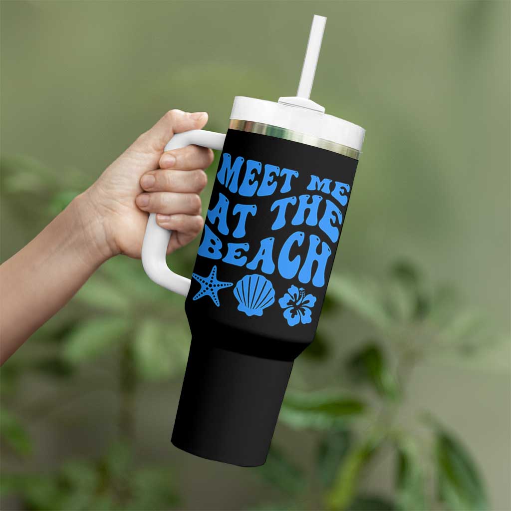 Meet Me At The Beach Tumbler With Handle Tropical Summer Vacation Graphic