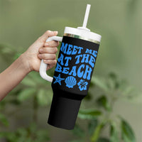 Meet Me At The Beach Tumbler With Handle Tropical Summer Vacation Graphic