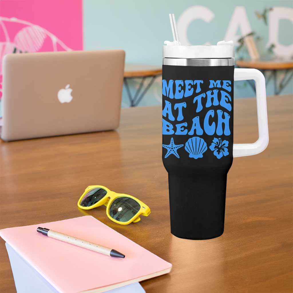 Meet Me At The Beach Tumbler With Handle Tropical Summer Vacation Graphic