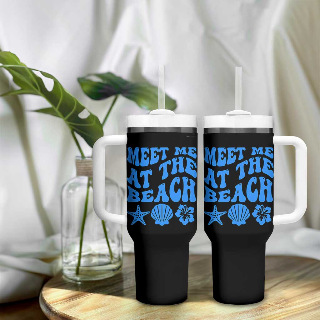 Meet Me At The Beach Tumbler With Handle Tropical Summer Vacation Graphic