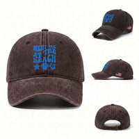Meet Me At The Beach Washed Cotton Baseball Cap Tropical Summer Vacation Graphic