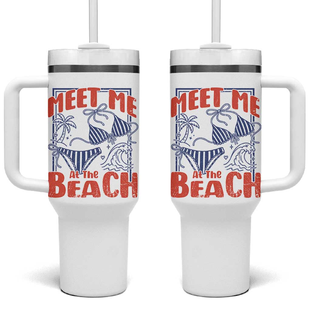 Meet Me At The Beach Tumbler With Handle Summer Girls Trip Bikini Lover Gift