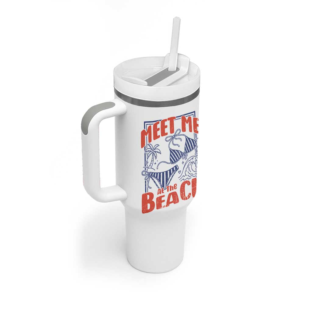 Meet Me At The Beach Tumbler With Handle Summer Girls Trip Bikini Lover Gift