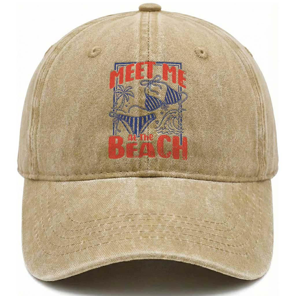 Meet Me At The Beach Washed Cotton Baseball Cap Summer Girls Trip Bikini Lover Gift