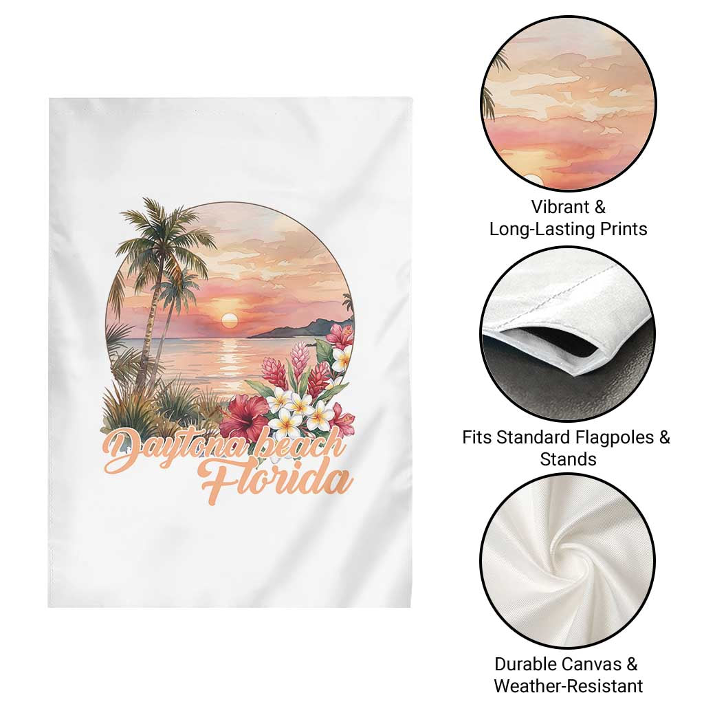 Daytona Beach Florida Garden Flag Tropical Palm Tree Ocean Travel Gift