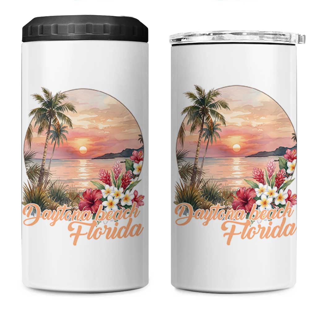 Daytona Beach Florida 4 in 1 Can Cooler Tumbler Tropical Palm Tree Ocean Travel Gift