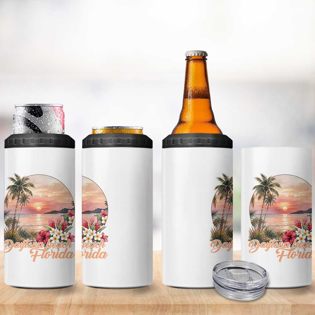 Daytona Beach Florida 4 in 1 Can Cooler Tumbler Tropical Palm Tree Ocean Travel Gift