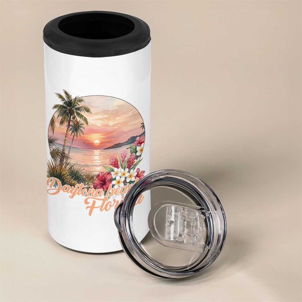 Daytona Beach Florida 4 in 1 Can Cooler Tumbler Tropical Palm Tree Ocean Travel Gift