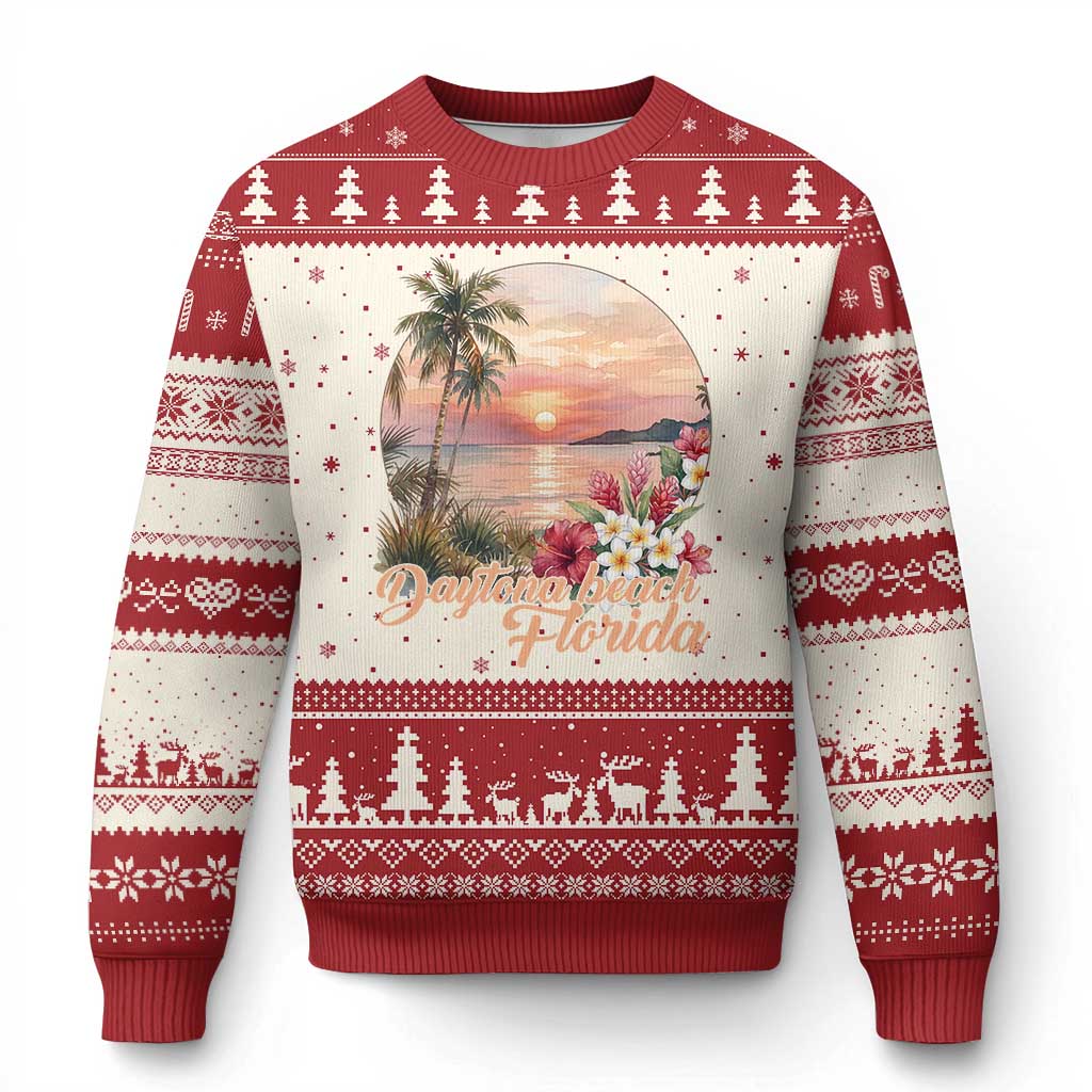 Daytona Beach Florida Ugly Christmas Sweater Tropical Palm Tree Ocean Travel Gift
