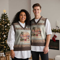 Daytona Beach Florida V-Neck Knit Sweater Vest Tropical Palm Tree Ocean Travel Gift