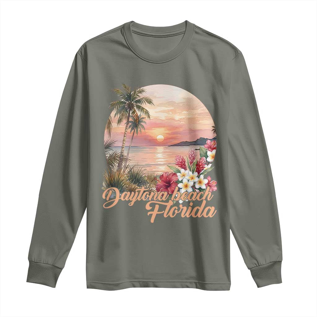 Daytona Beach Florida Long Sleeve Shirt Tropical Palm Tree Ocean Travel Gift