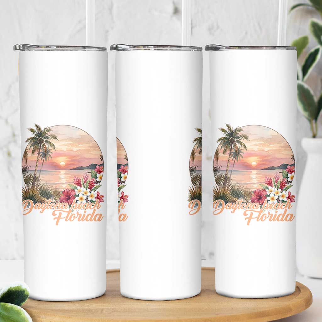 Daytona Beach Florida Skinny Tumbler Tropical Palm Tree Ocean Travel Gift