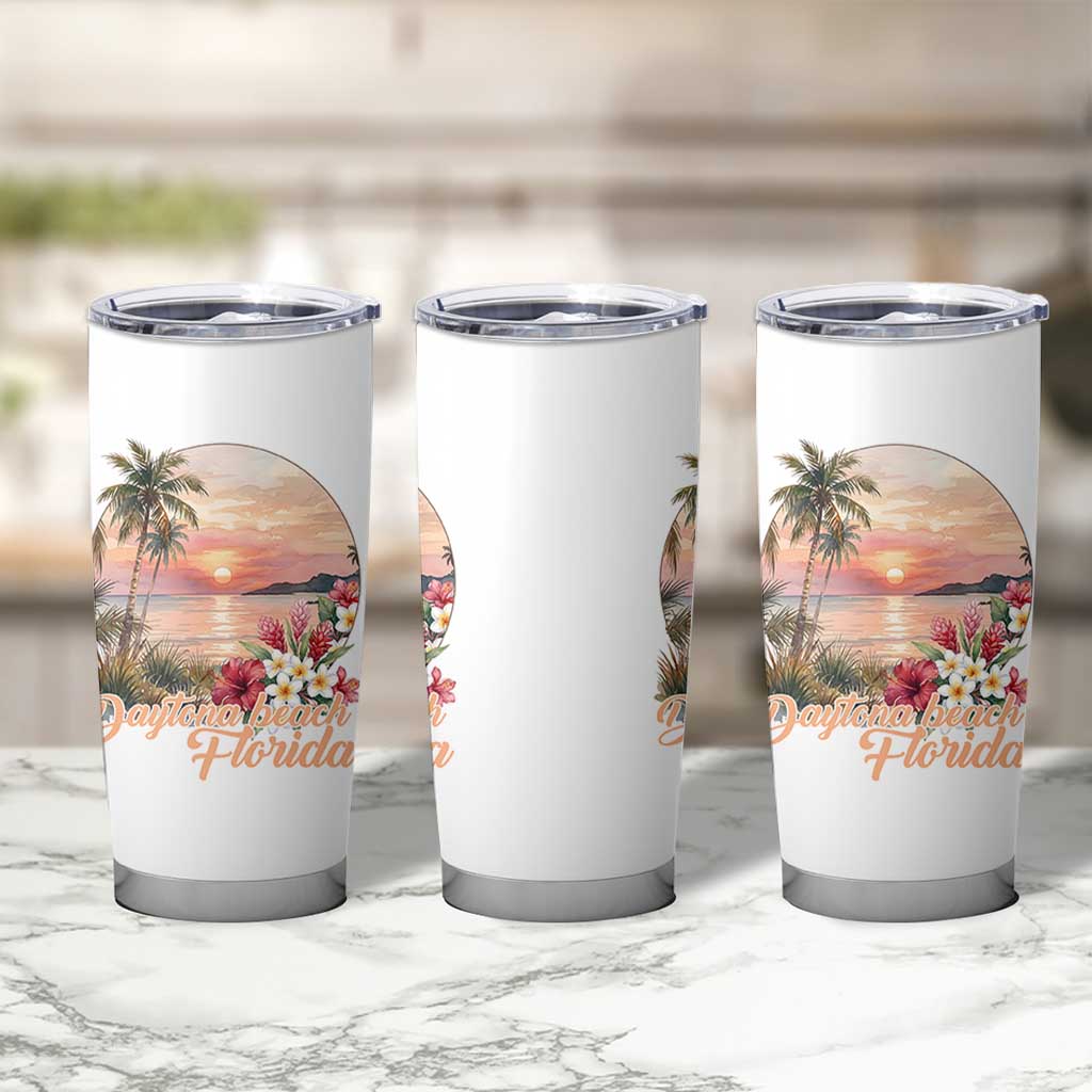 Daytona Beach Florida Tumbler Cup Tropical Palm Tree Ocean Travel Gift