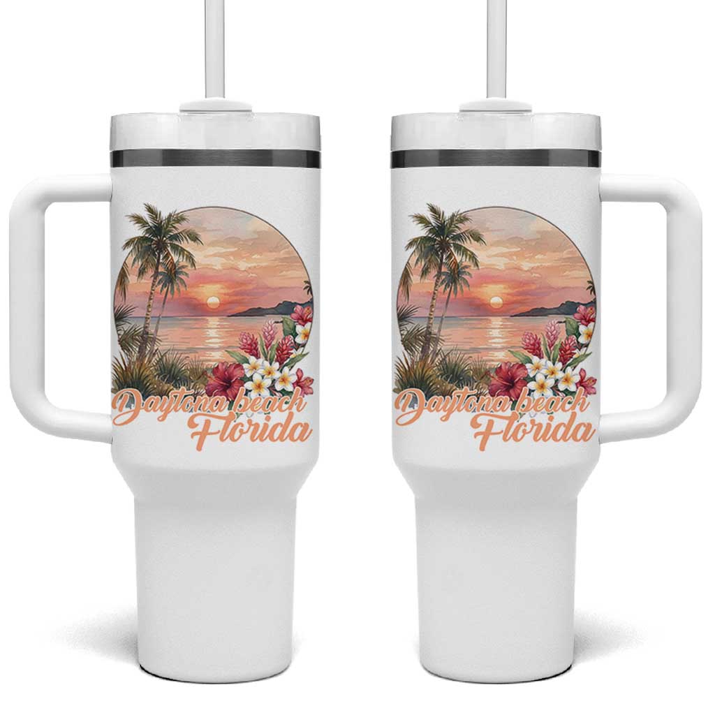 Daytona Beach Florida Tumbler With Handle Tropical Palm Tree Ocean Travel Gift