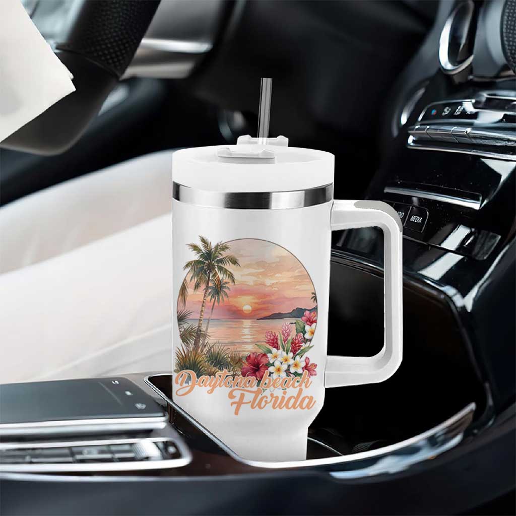 Daytona Beach Florida Tumbler With Handle Tropical Palm Tree Ocean Travel Gift