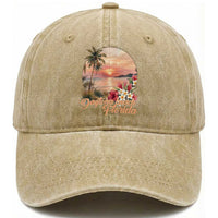 Daytona Beach Florida Washed Cotton Baseball Cap Tropical Palm Tree Ocean Travel Gift