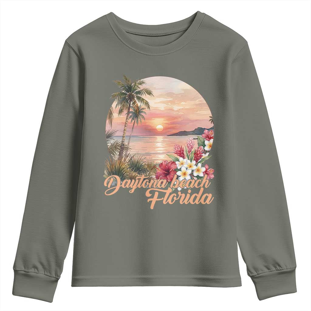 Daytona Beach Florida Youth Sweatshirt Tropical Palm Tree Ocean Travel Gift