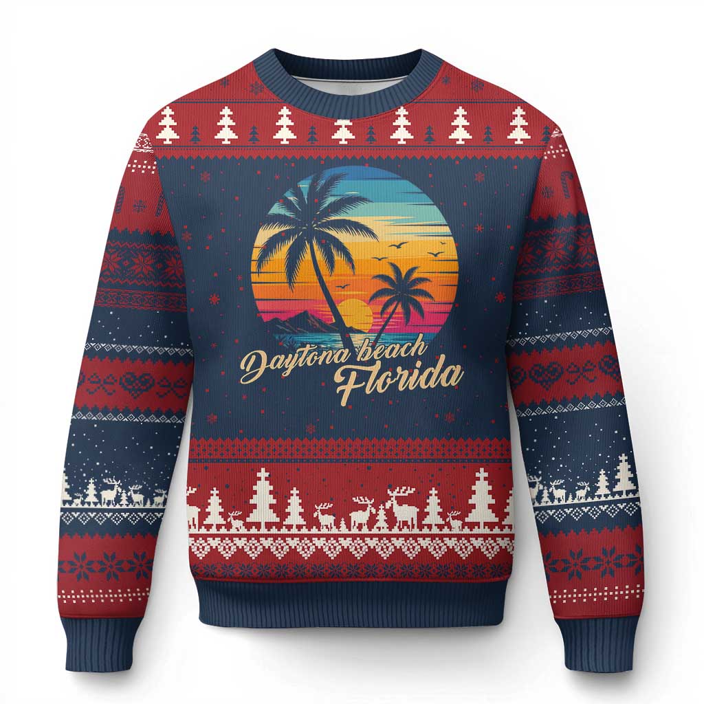 Vintage Daytona Beach Florida Ugly Christmas Sweater Summer Vacation Graphic