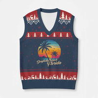 Vintage Daytona Beach Florida V-Neck Knit Sweater Vest Summer Vacation Graphic