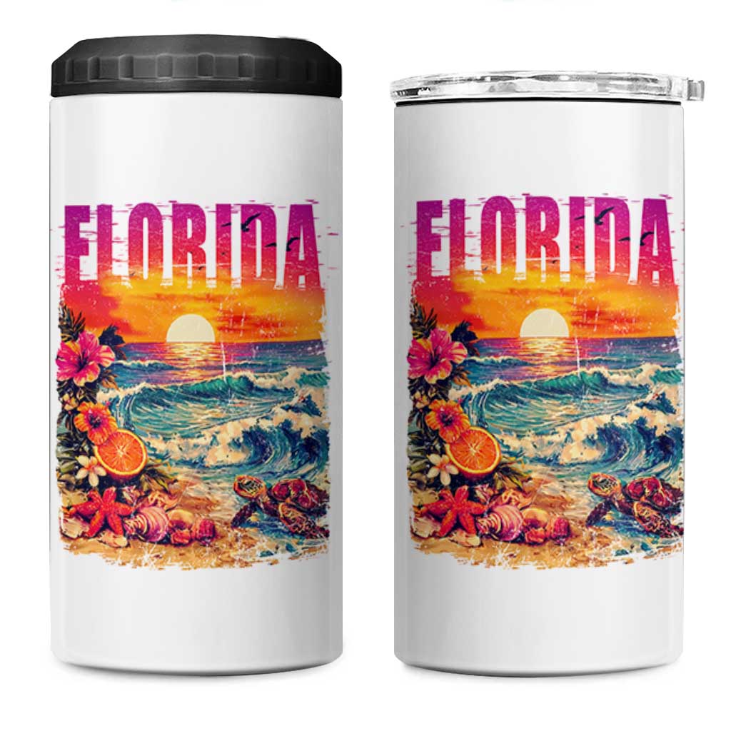 Retro Florida Beach 4 in 1 Can Cooler Tumbler Summer Vacation Gift