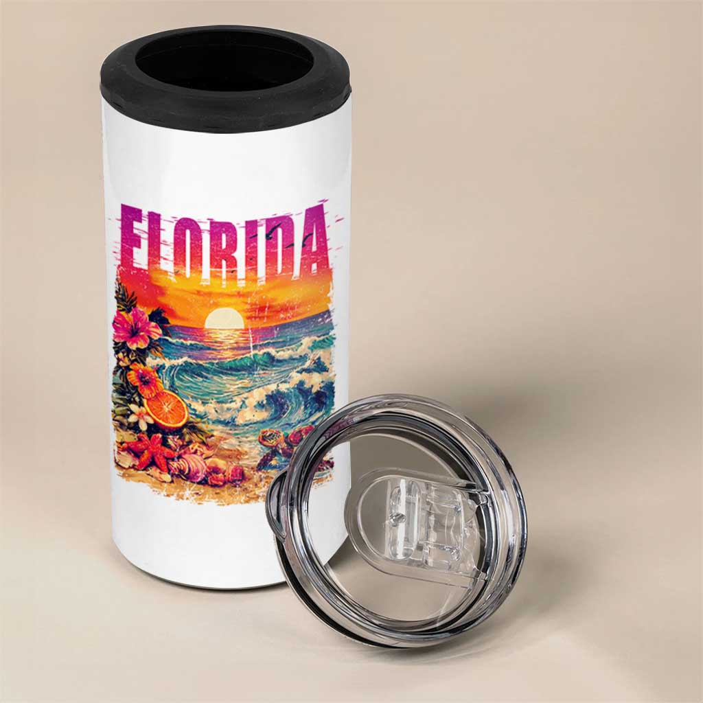 Retro Florida Beach 4 in 1 Can Cooler Tumbler Summer Vacation Gift
