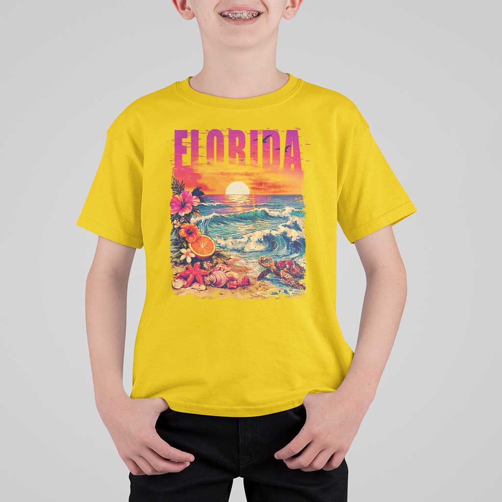 Retro Florida Beach T Shirt For Kid Summer Vacation Gift