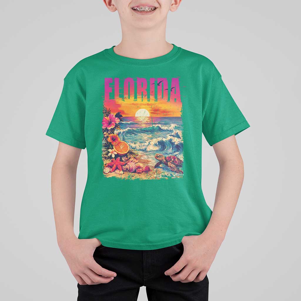Retro Florida Beach T Shirt For Kid Summer Vacation Gift