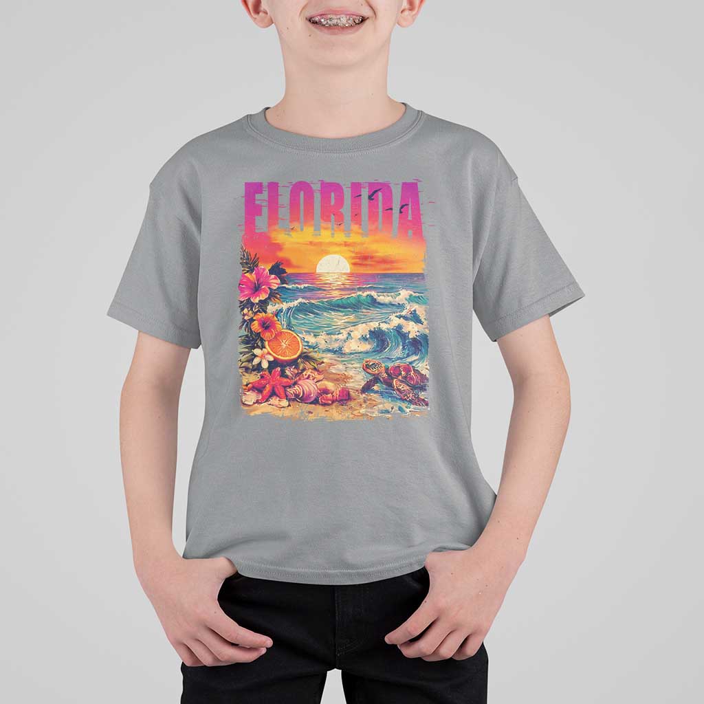 Retro Florida Beach T Shirt For Kid Summer Vacation Gift