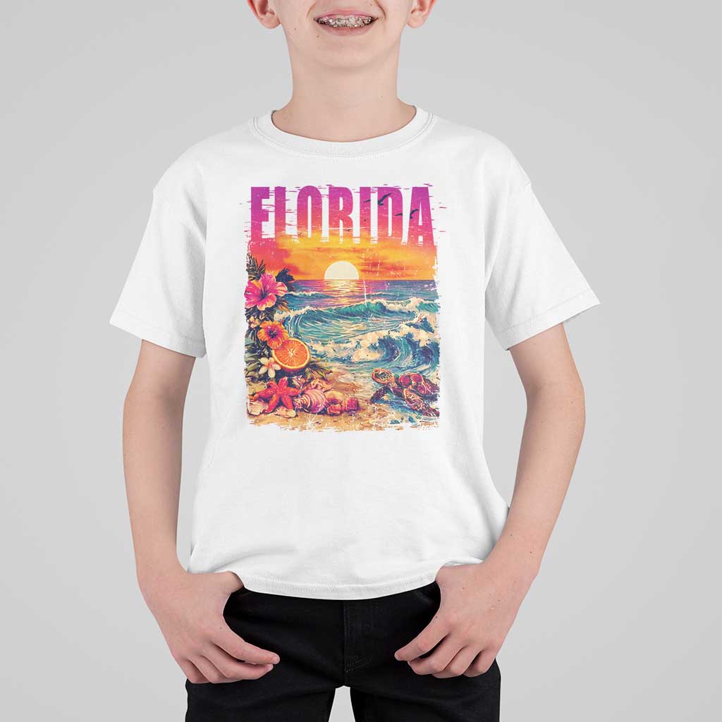 Retro Florida Beach T Shirt For Kid Summer Vacation Gift