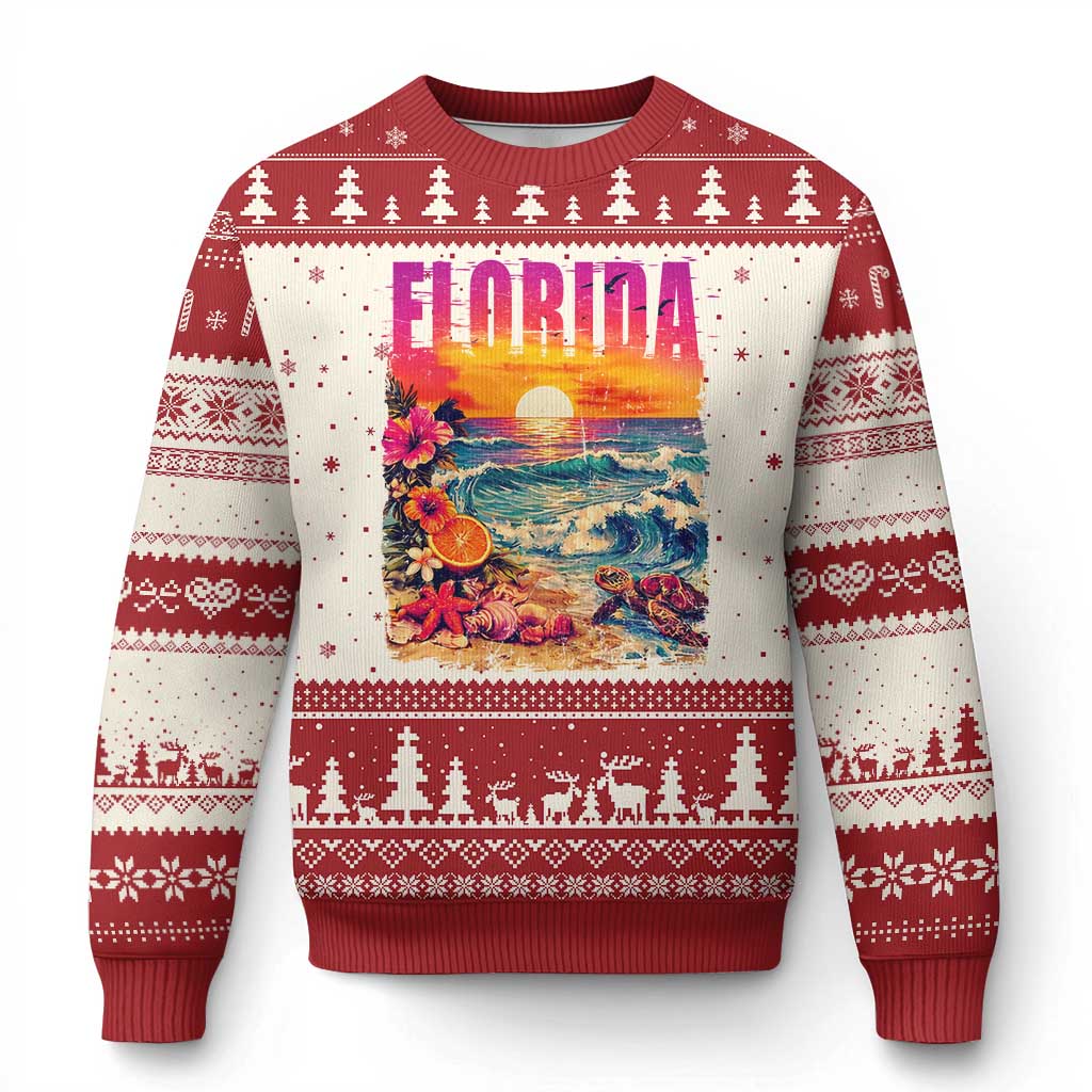 Retro Florida Beach Ugly Christmas Sweater Summer Vacation Gift