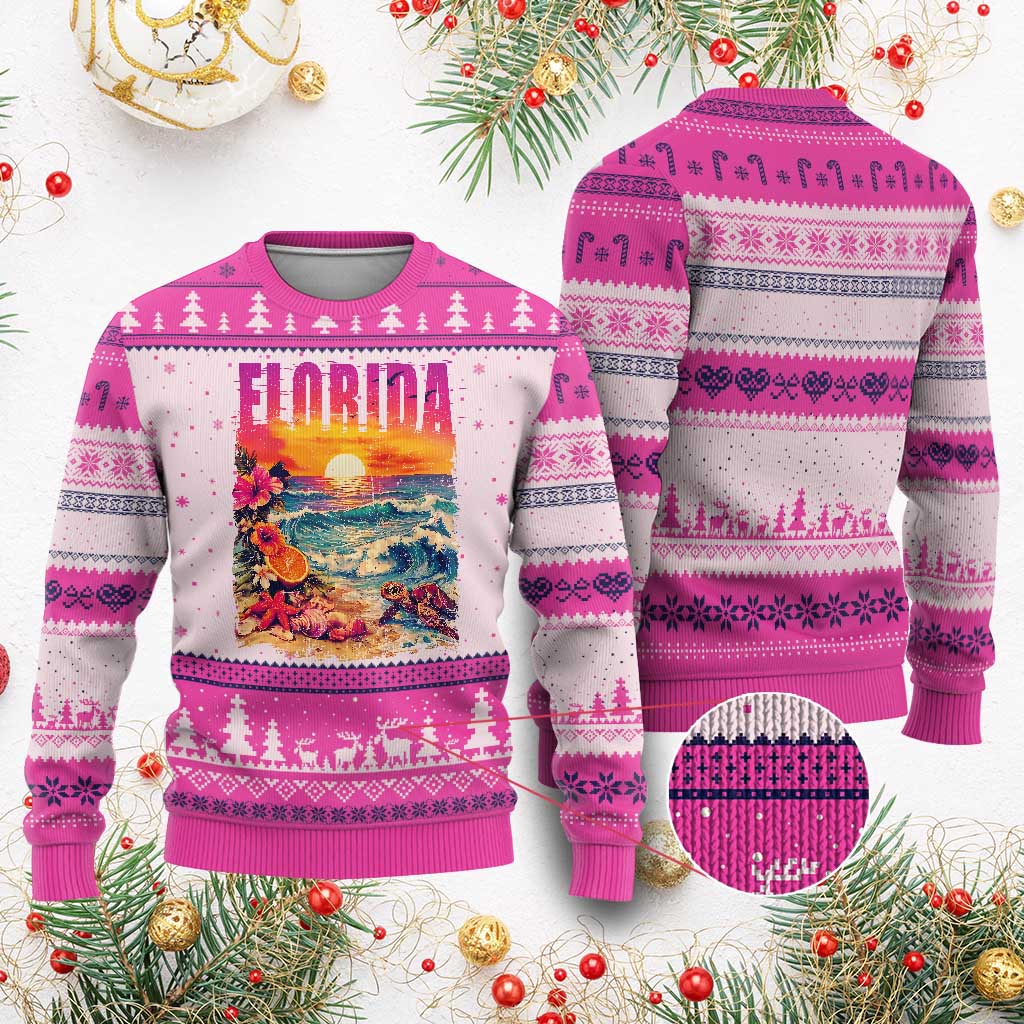 Retro Florida Beach Ugly Christmas Sweater Summer Vacation Gift