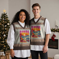 Retro Florida Beach V-Neck Knit Sweater Vest Summer Vacation Gift