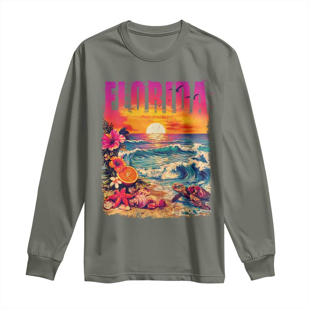 Retro Florida Beach Long Sleeve Shirt Summer Vacation Gift