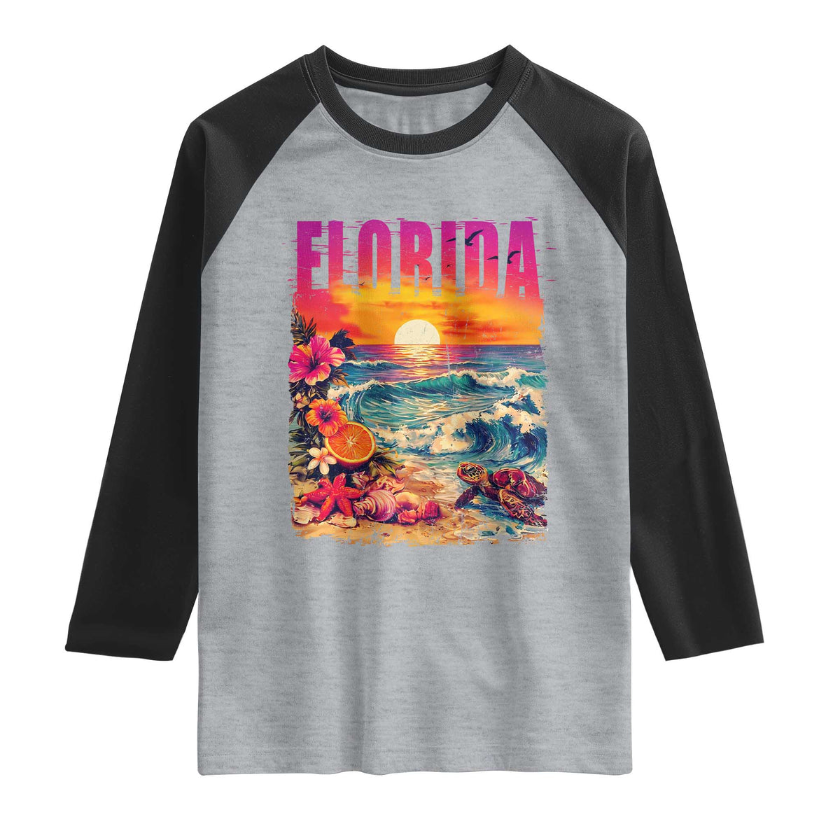Retro Florida Beach Raglan Shirt Summer Vacation Gift