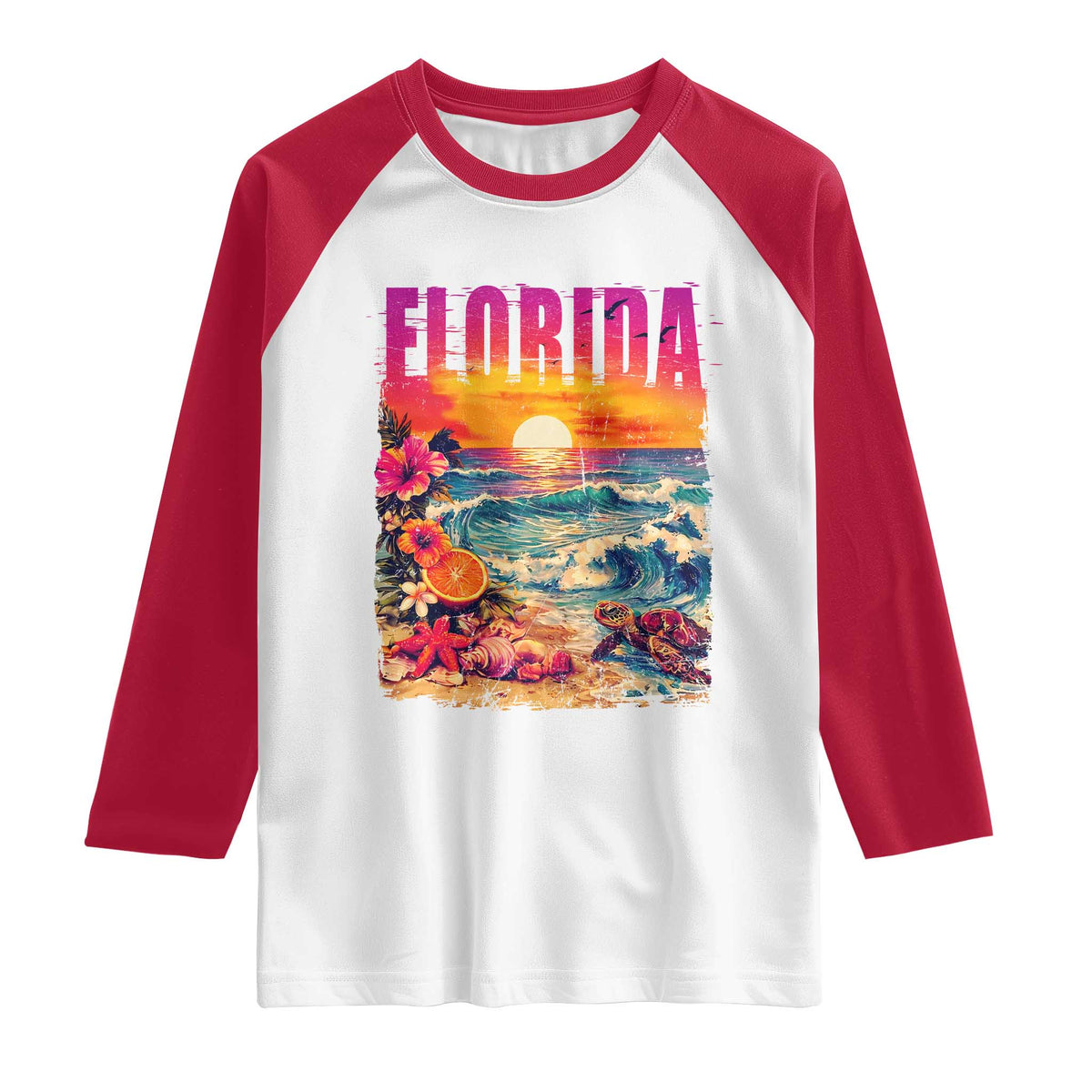 Retro Florida Beach Raglan Shirt Summer Vacation Gift