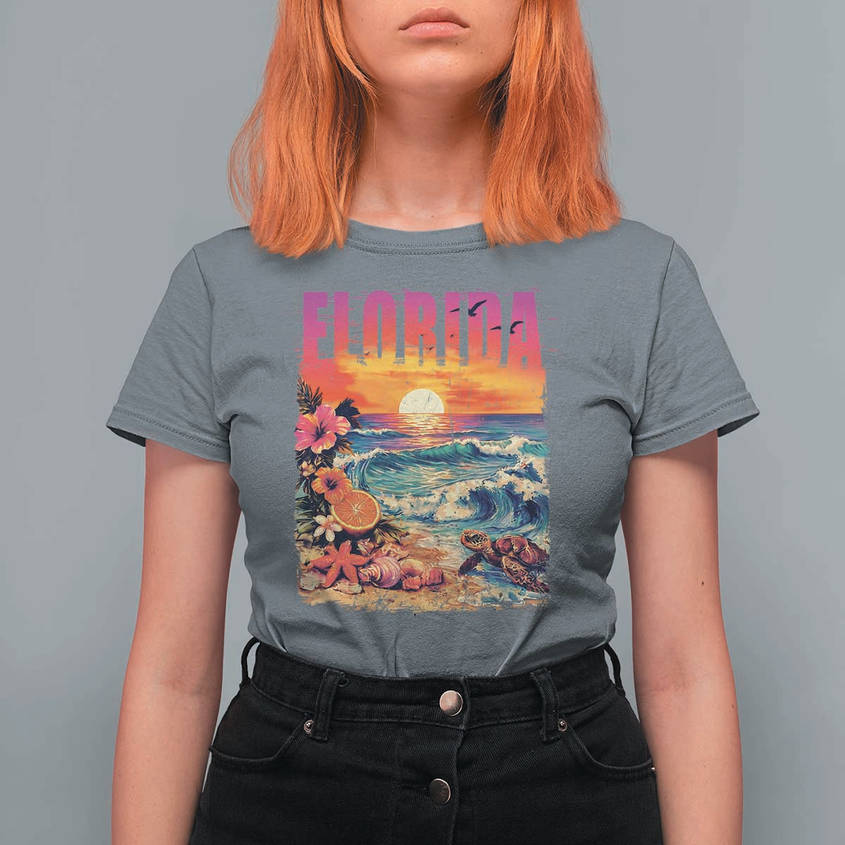 Retro Florida Beach T Shirt For Women Summer Vacation Gift