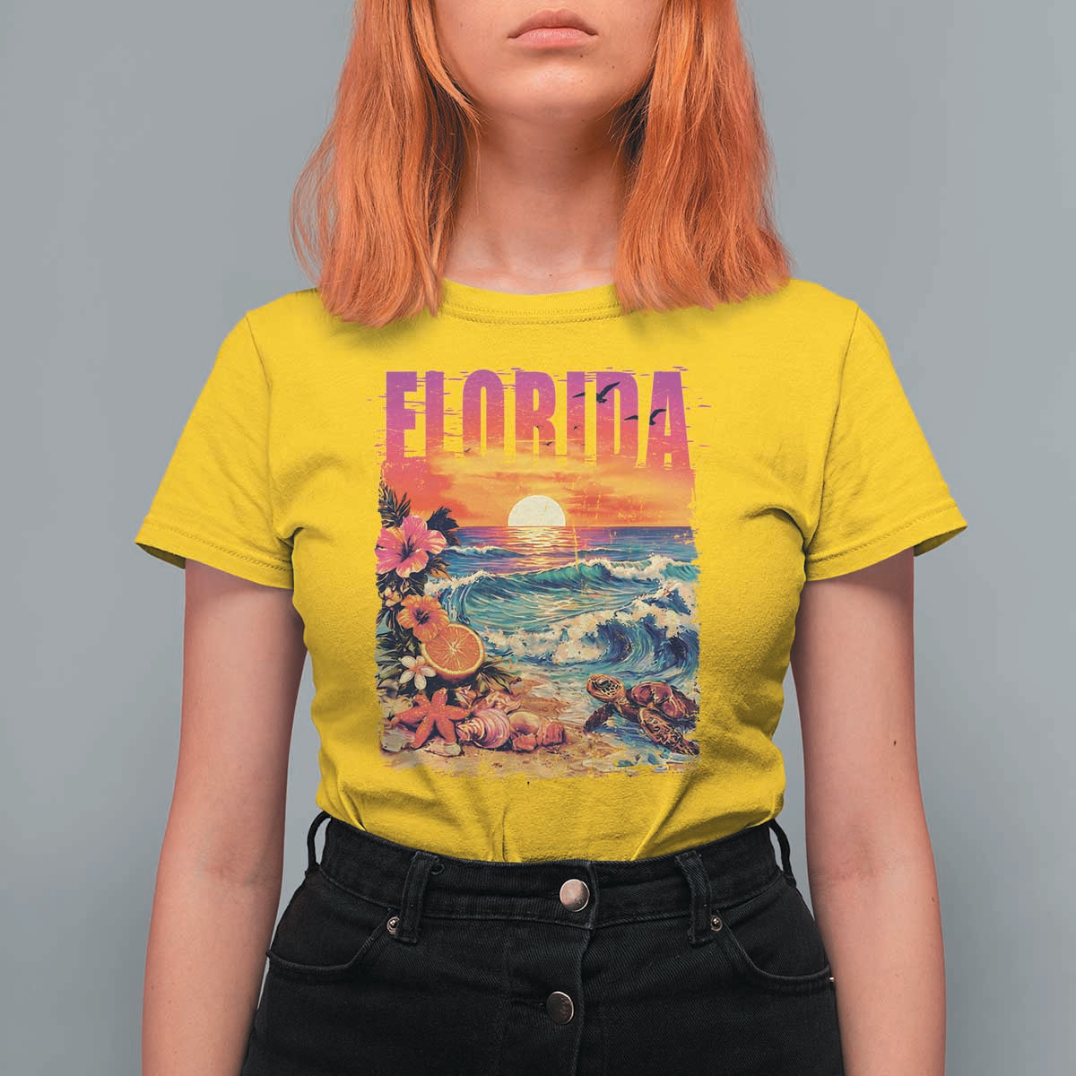 Retro Florida Beach T Shirt For Women Summer Vacation Gift