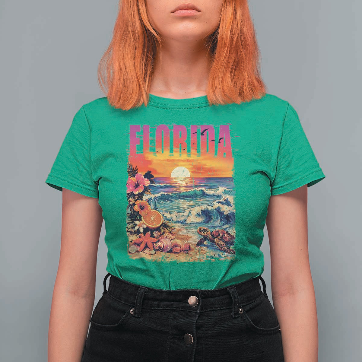 Retro Florida Beach T Shirt For Women Summer Vacation Gift