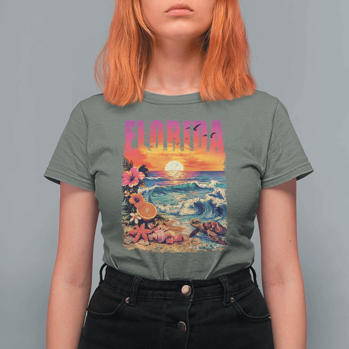 Retro Florida Beach T Shirt For Women Summer Vacation Gift