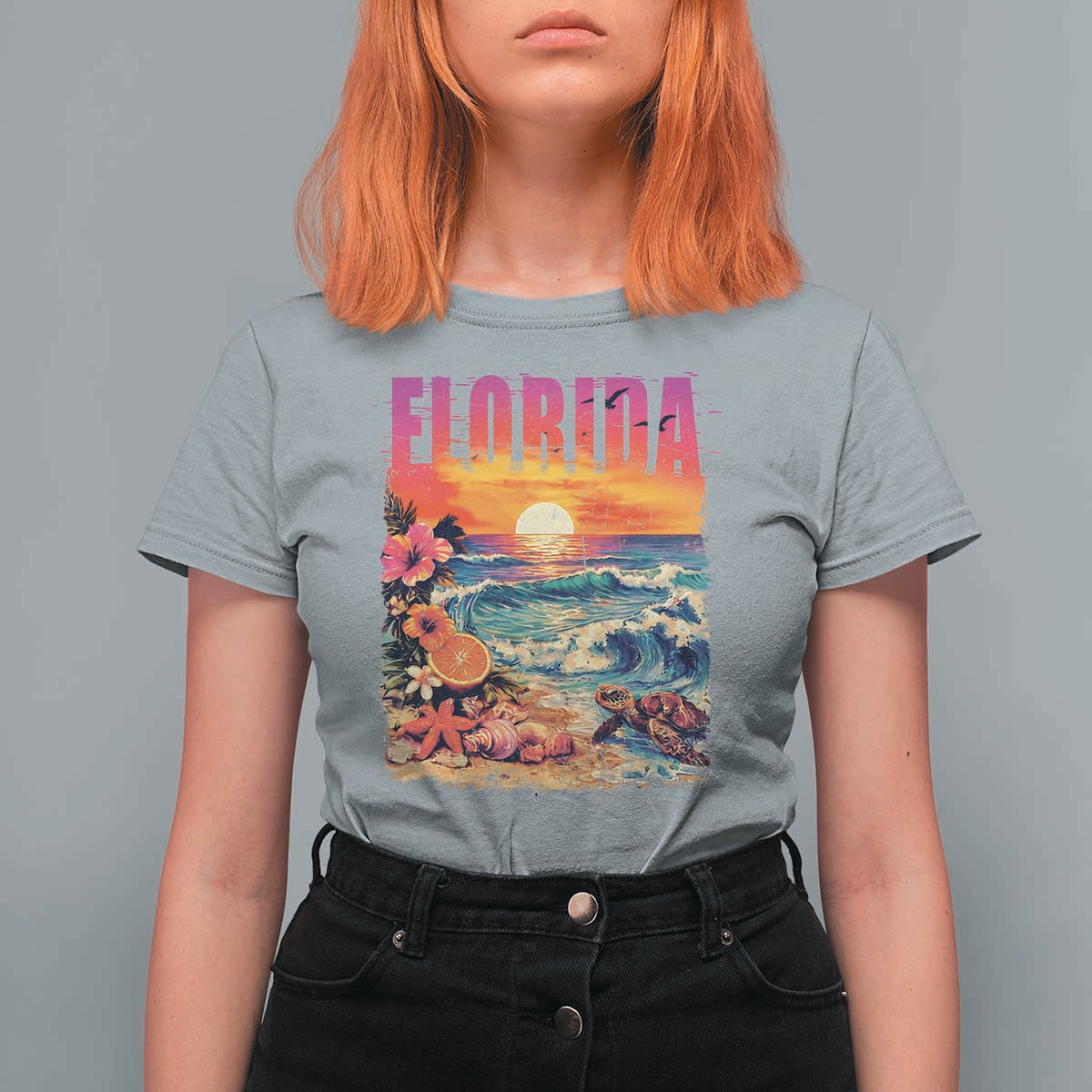 Retro Florida Beach T Shirt For Women Summer Vacation Gift