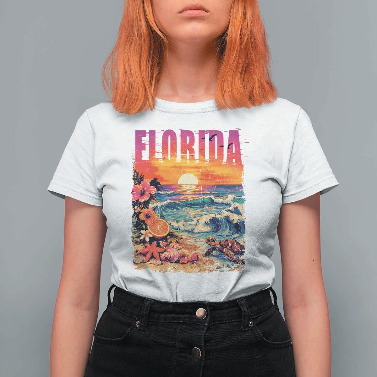 Retro Florida Beach T Shirt For Women Summer Vacation Gift