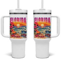 Retro Florida Beach Tumbler With Handle Summer Vacation Gift